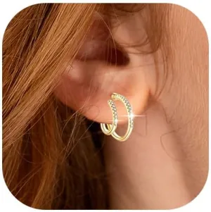 Gold Hoop Earrings for Women 925 Sterling Silver Post, 18K Gold Plated Huggie Earrings Hypoallergenic Jewelry Gift