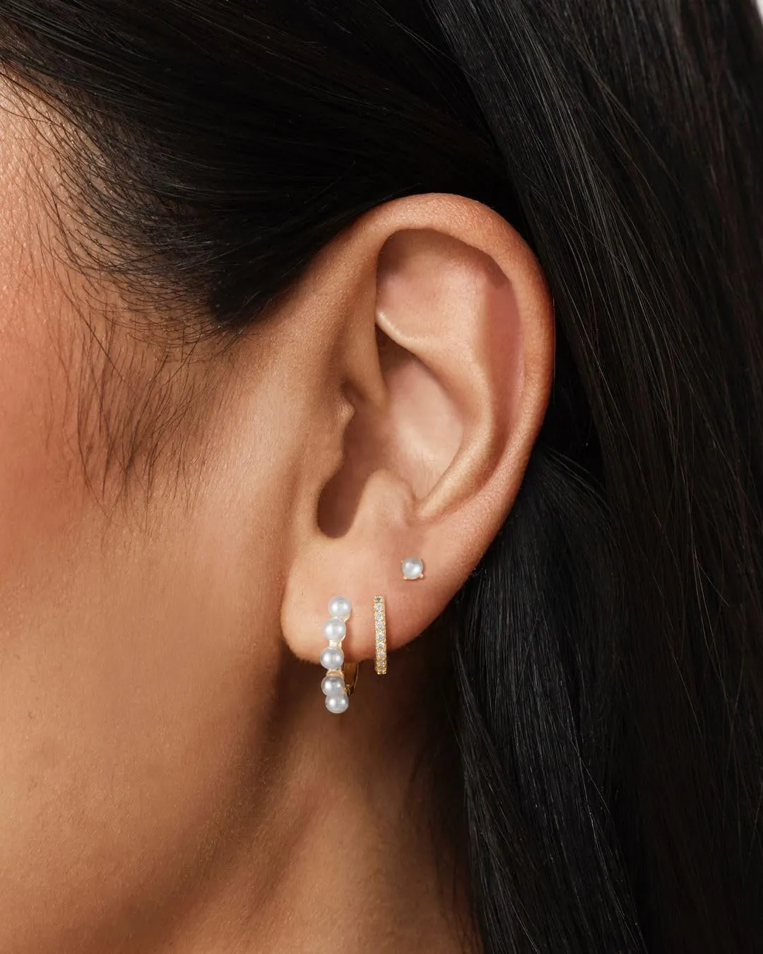 Gold Hoop Earrings for Women, Dainty 14k Gold Plated Drop Small Hoop Pearl Earrings Studs Set Trendy Dangle Cubic Zirconia Huggie Stacks Hypoallergenic Earrings Fashion Jewelry for Women