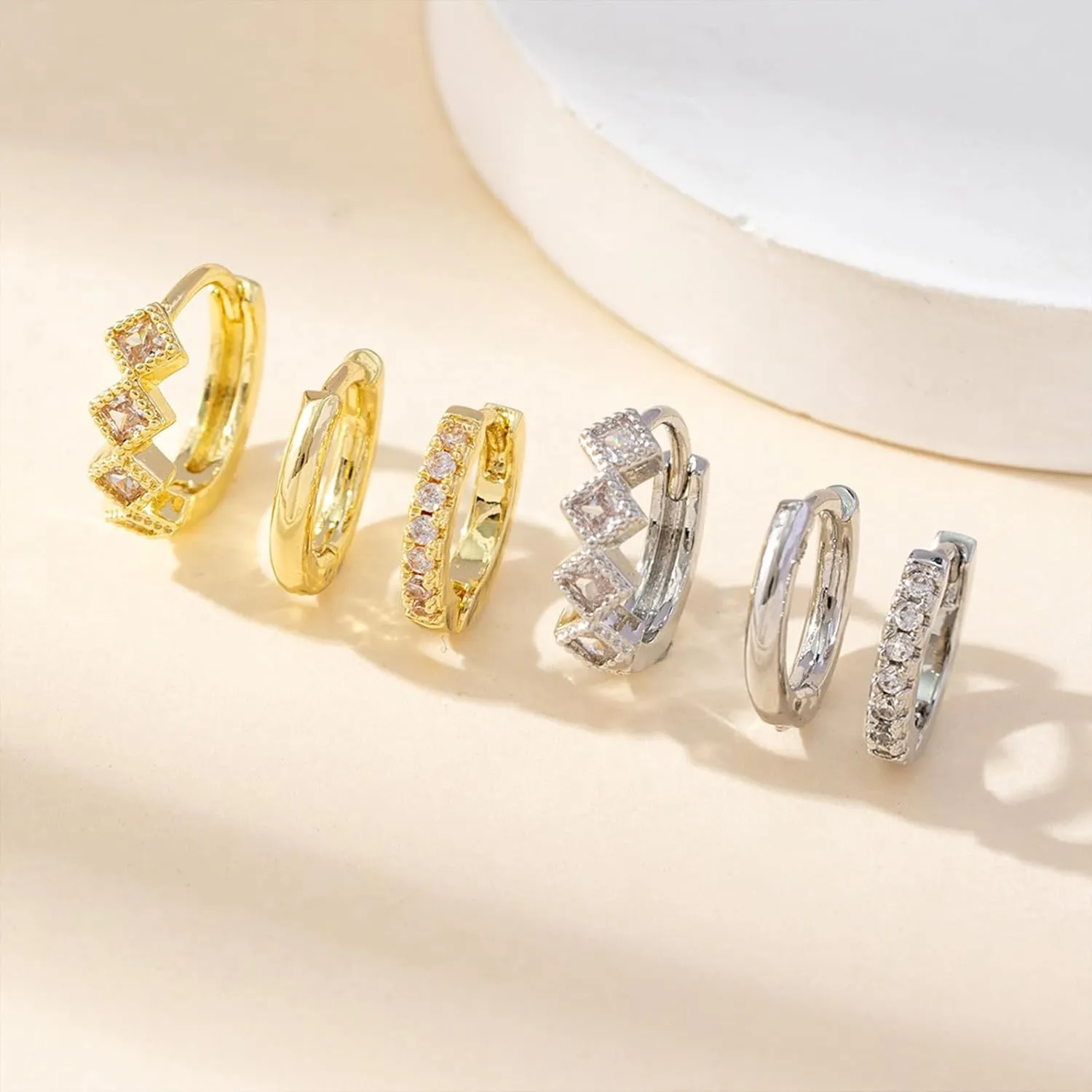 Gold Hoop Earrings Set for Women Chunky Hypoallergenic Open Huggie Hoops Earring Plated Stack Earring Lightweight Trendy Small Cute for Multiple Piercing