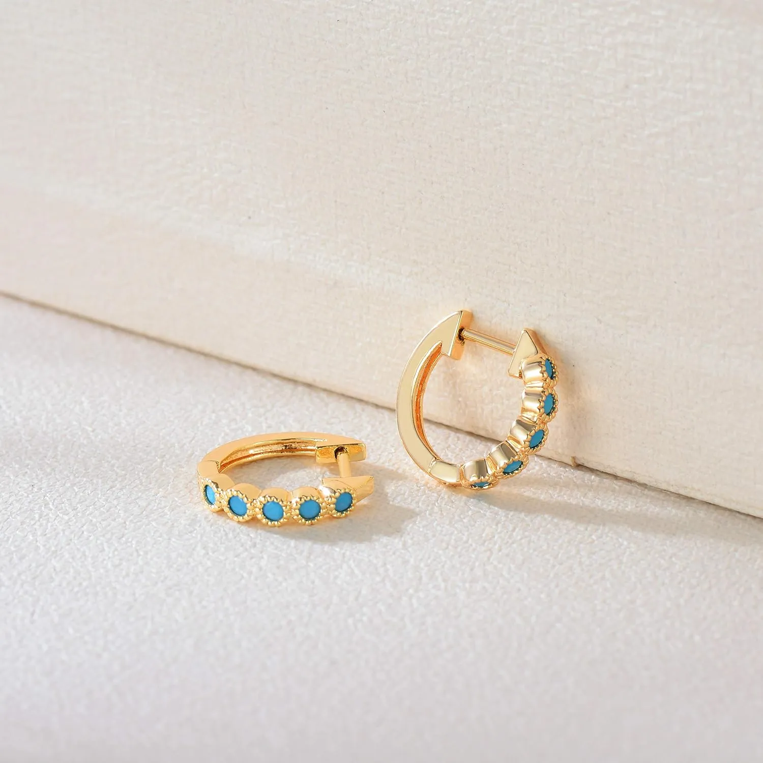 Gold Huggie Hoop Earrings 14K Gold Plated Dainty Chunky Thick Hoop Diamond Cubic Zriconia Inlay Sleeper Tiny Delicate Boho Beach Simple Hypoallergenic Jewelry Gift for Her