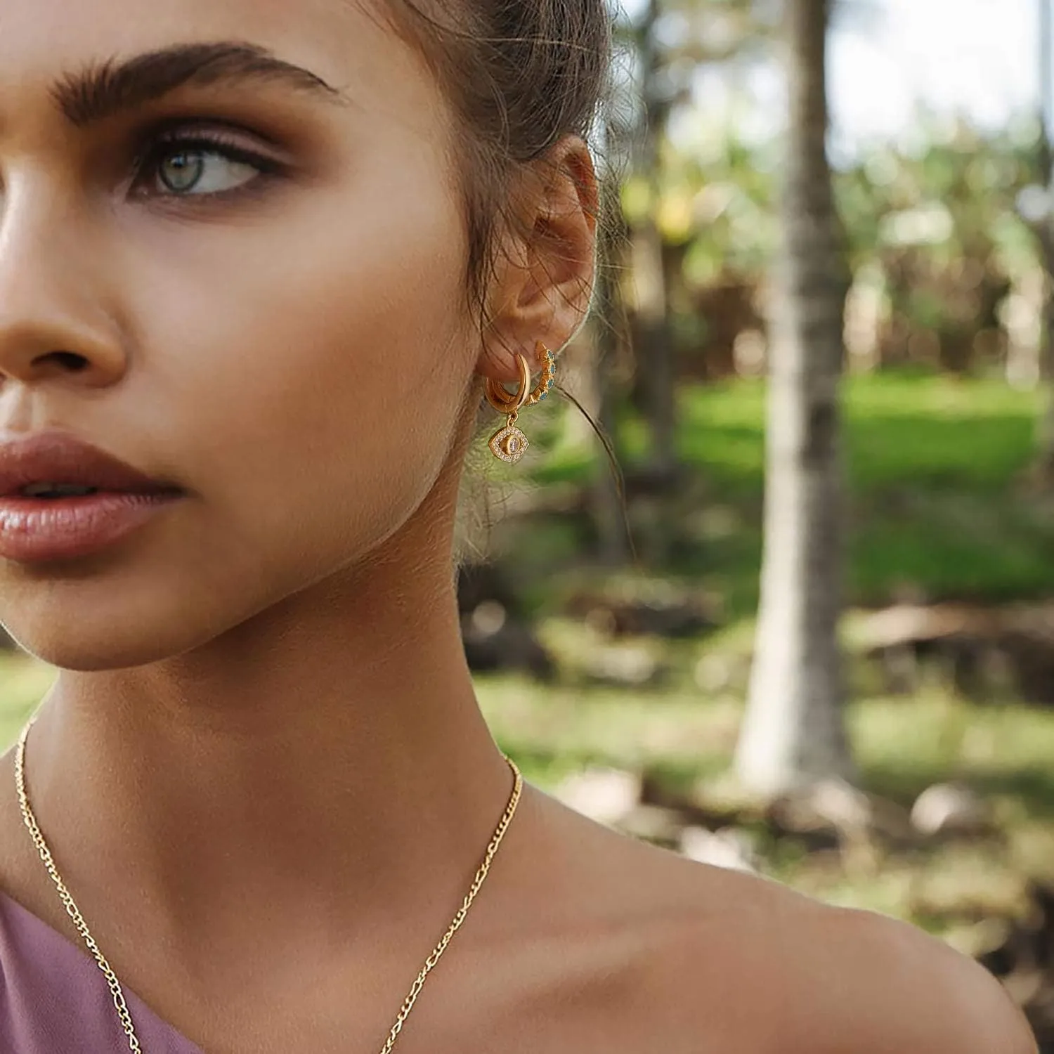 Gold Huggie Hoop Earrings 14K Gold Plated Dainty Chunky Thick Hoop Diamond Cubic Zriconia Inlay Sleeper Tiny Delicate Boho Beach Simple Hypoallergenic Jewelry Gift for Her