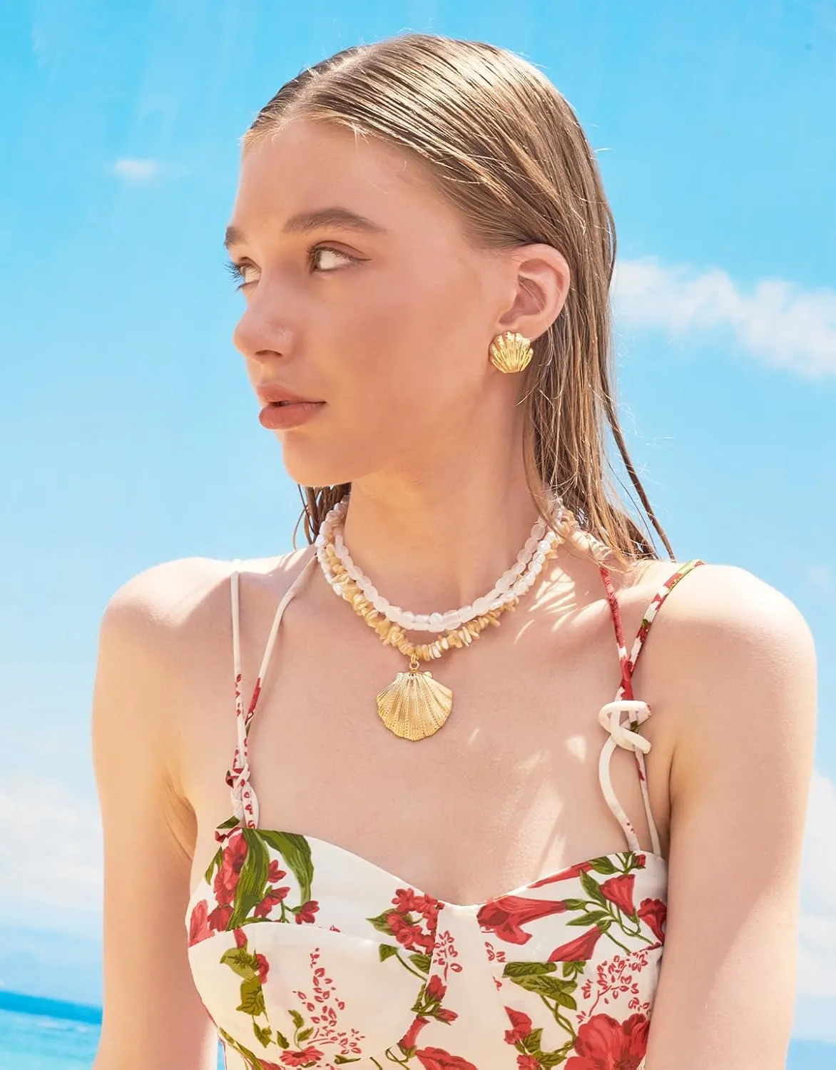 Gold Seashell Necklace For Women With Beach Sand And Bead Starfish Choker Necklace Ocean Chains Necklace Fashion Summer Necklace Jewelry