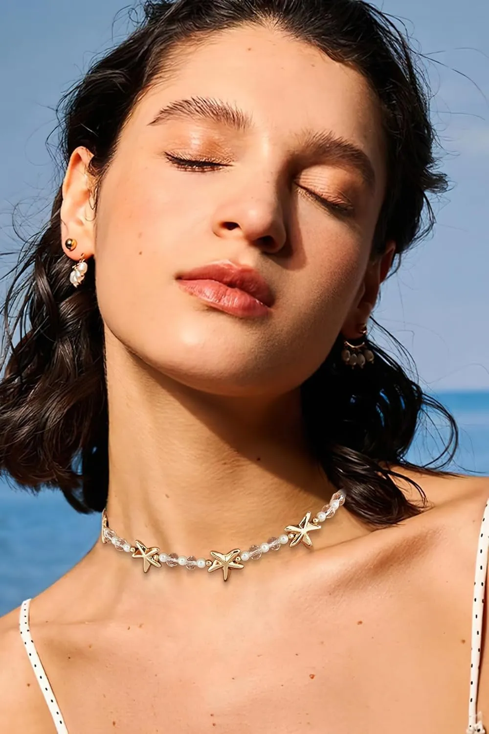 Gold Seashell Necklace For Women With Beach Sand And Bead Starfish Choker Necklace Ocean Chains Necklace Fashion Summer Necklace Jewelry