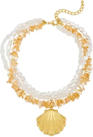 Gold Seashell Necklace For Women With Beach Sand And Bead Starfish Choker Necklace Ocean Chains Necklace Fashion Summer Necklace Jewelry