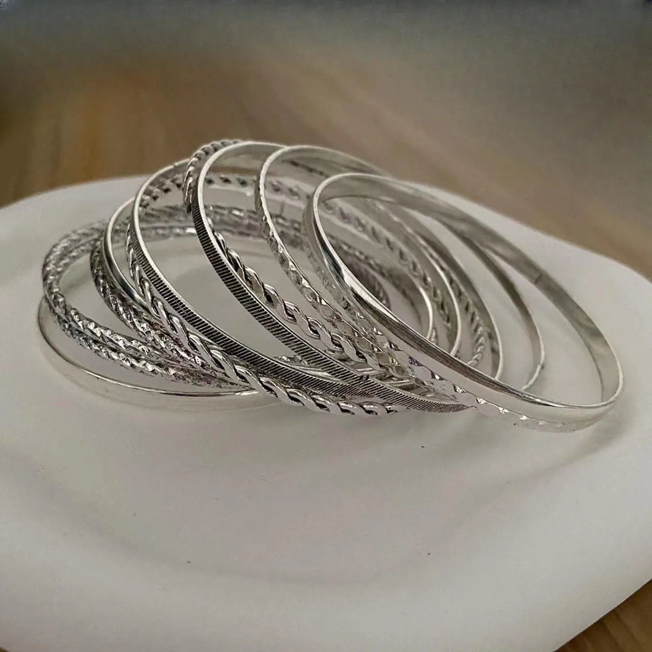 Gold Silver Plated Bangle Bracelets Set for Women Boho Indian Multi Layer Stackable Textured Bracelet Vintage Chunky Bangle for Friend Birthday Party Jewelry