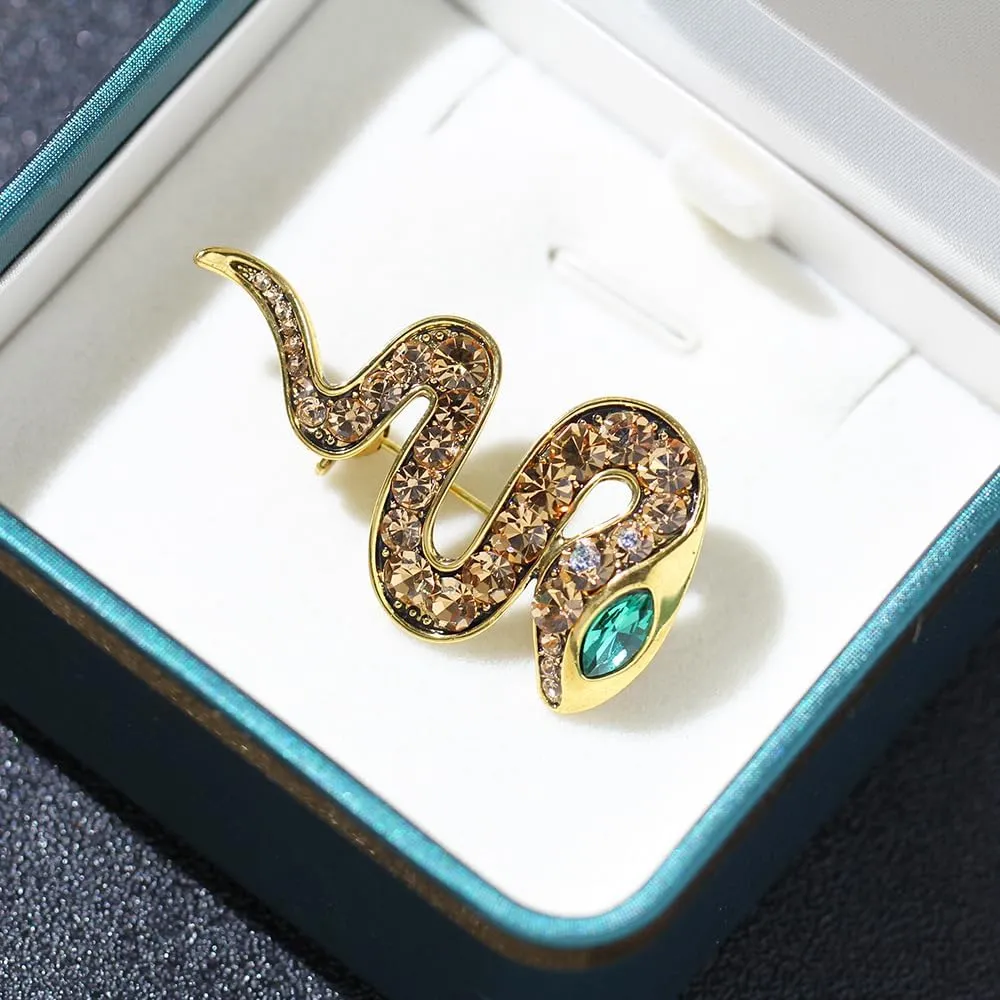 Gold Snake Brooches Pins for Women Men Snake Enamel Lapel Pins Crystal Rhinestone Accessories Powerful Animal Insect Clothing Coat Jacket Lapel Jewelry Gifts