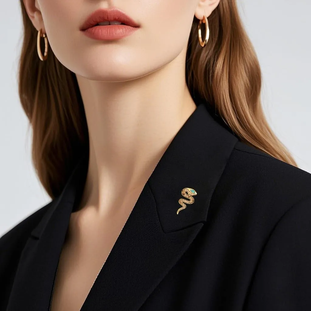 Gold Snake Brooches Pins for Women Men Snake Enamel Lapel Pins Crystal Rhinestone Accessories Powerful Animal Insect Clothing Coat Jacket Lapel Jewelry Gifts