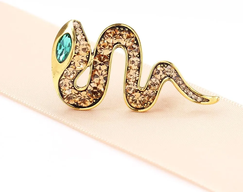 Gold Snake Brooches Pins for Women Men Snake Enamel Lapel Pins Crystal Rhinestone Accessories Powerful Animal Insect Clothing Coat Jacket Lapel Jewelry Gifts