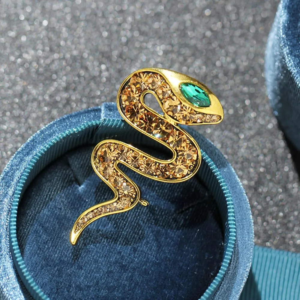 Gold Snake Brooches Pins for Women Men Snake Enamel Lapel Pins Crystal Rhinestone Accessories Powerful Animal Insect Clothing Coat Jacket Lapel Jewelry Gifts