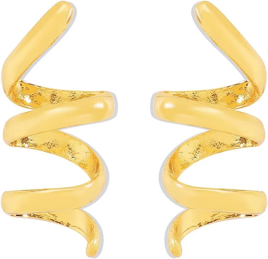 Gold Spiral Earrings Fashionable Curved Earrings Chunky Gold studs Hypoallergenic Gold Drop Earrings Geometric Curved Minimalist Simple Earrings for Women