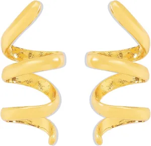 Gold Spiral Earrings Fashionable Curved Earrings Chunky Gold studs Hypoallergenic Gold Drop Earrings Geometric Curved Minimalist Simple Earrings for Women