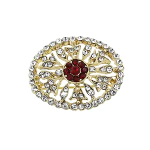 Gold Tone Crystal Oval Pin with "Ruby" Stone-17514