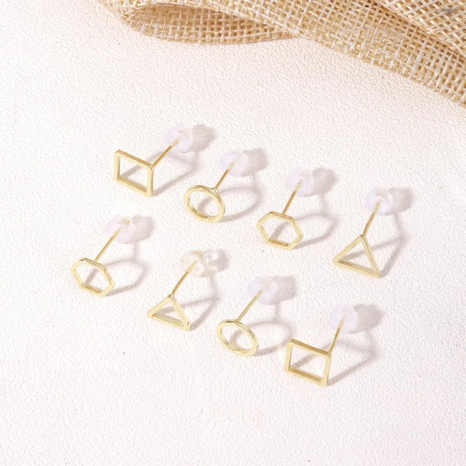 Gold Triangle Stud Earrings 14K Gold Stud Earrings for Women Minimalist Circle Rectangular Geometric Earrings for Christmas Stocking Stuffers Gifts