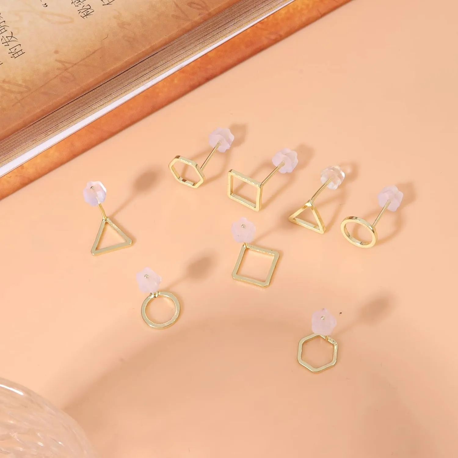 Gold Triangle Stud Earrings 14K Gold Stud Earrings for Women Minimalist Circle Rectangular Geometric Earrings for Christmas Stocking Stuffers Gifts