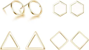 Gold Triangle Stud Earrings 14K Gold Stud Earrings for Women Minimalist Circle Rectangular Geometric Earrings for Christmas Stocking Stuffers Gifts