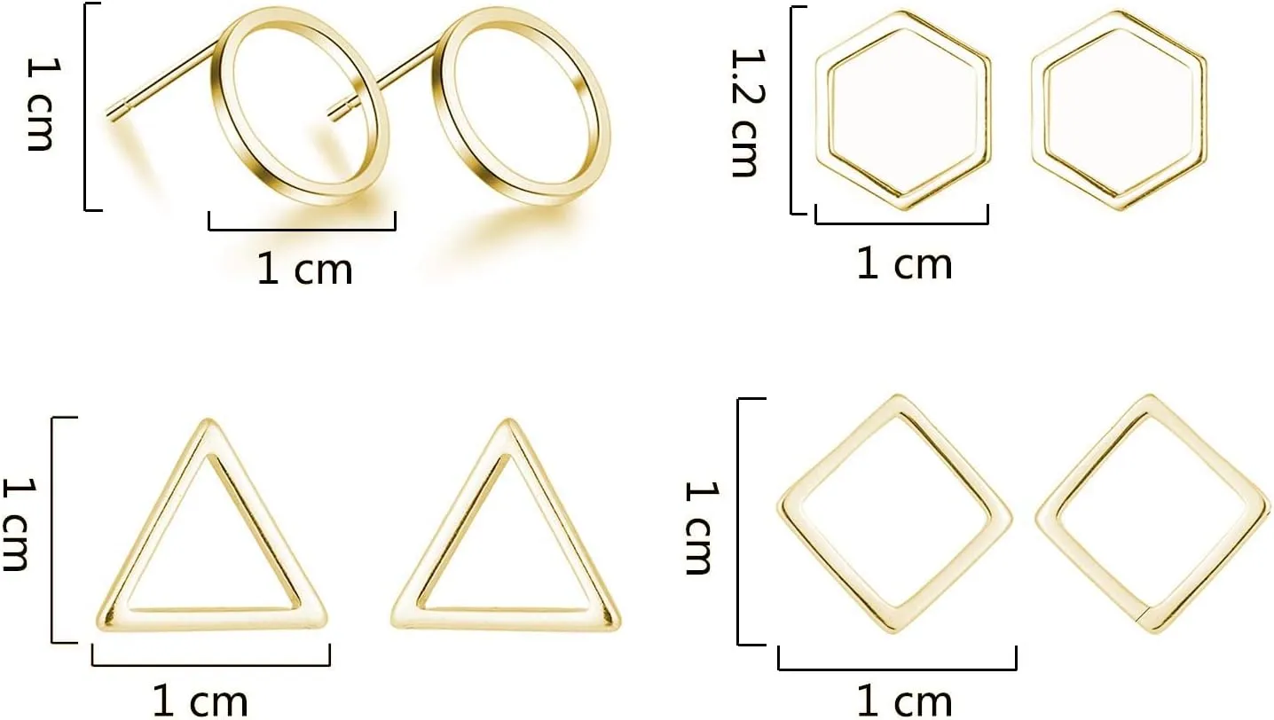 Gold Triangle Stud Earrings 14K Gold Stud Earrings for Women Minimalist Circle Rectangular Geometric Earrings for Christmas Stocking Stuffers Gifts