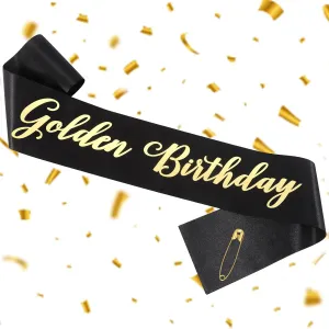 Golden Birthday Sash for Women Girls and MenBlack Glitter Sash with Gold Foil for Golden Birthday Party Decorations Party Favors Birthday Gifts