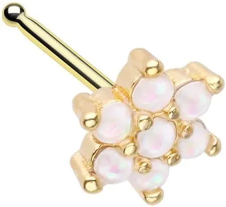 Golden White Opal Flower Cluster Nose Stud Ring