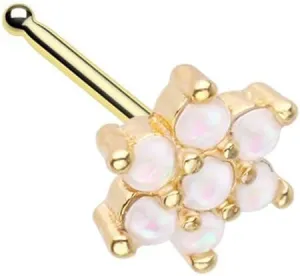 Golden White Opal Flower Cluster Nose Stud Ring