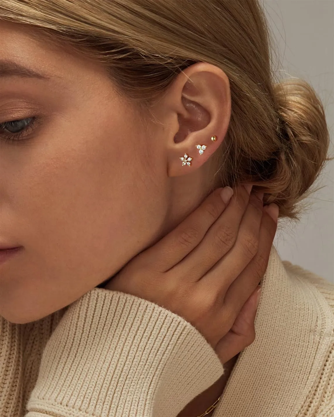 Gold/Silver Hoop Earrings for Women - 14K Plated Stackable Sets for Multiple Piercing, Dainty Cute Huggie Flat Back Stud Jewelry for Gift