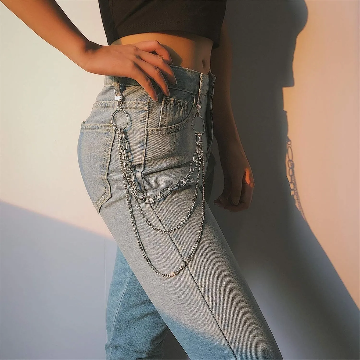 Goth Street Butterfly Belt Waist Body Chain Jewelry - Gold Cuban Layered Jean Pants Belt Chains