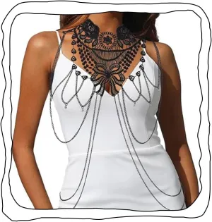 Gothic Black Body Chain Sexy Lace Shoulder Necklace Chain Layered Rhinestone Bra Chain Rave Prom Costume Party Body Jewelry for Women