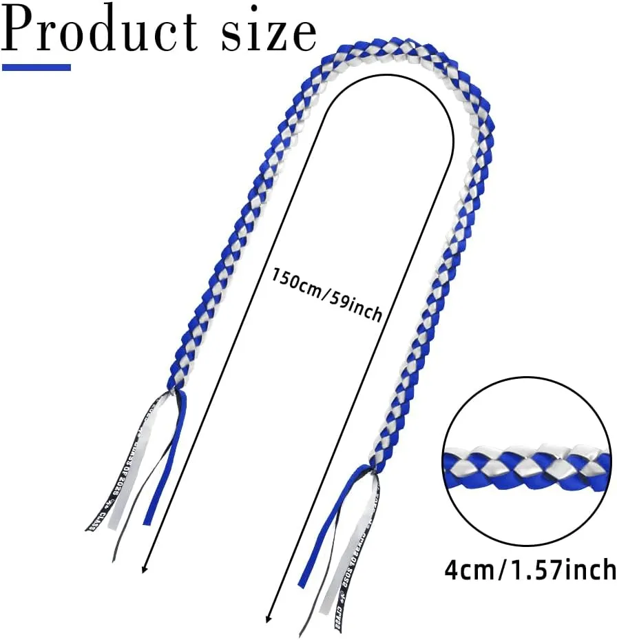 Graduation Decorations 2025, Blue White Graduation Leis Class of 2025, Double Braided Necklace Handmade Graduation Honor Cord Ribbon Sash Stole Tassel for Congrats Grad Party Favors Supplies Decor