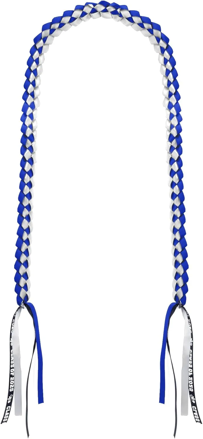 Graduation Decorations 2025, Blue White Graduation Leis Class of 2025, Double Braided Necklace Handmade Graduation Honor Cord Ribbon Sash Stole Tassel for Congrats Grad Party Favors Supplies Decor