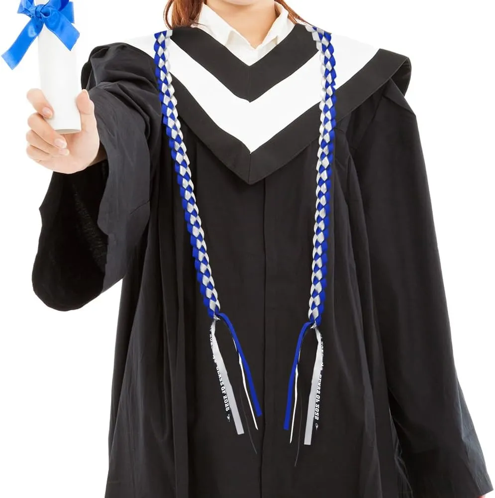 Graduation Decorations 2025, Blue White Graduation Leis Class of 2025, Double Braided Necklace Handmade Graduation Honor Cord Ribbon Sash Stole Tassel for Congrats Grad Party Favors Supplies Decor