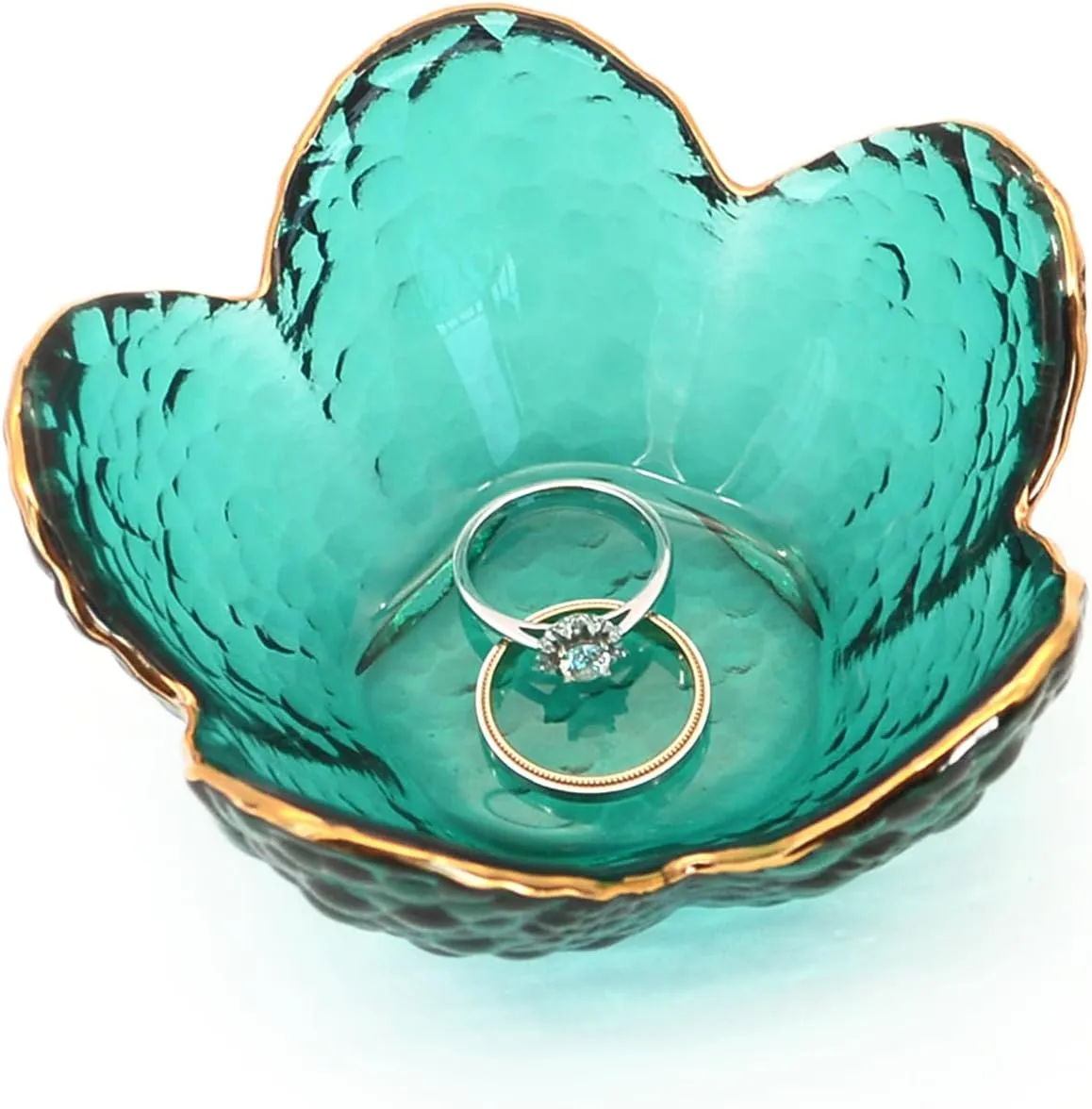 Green Flower Ring Dish Jewelry Tray, Small Glass Trinket Tray for Rings Earrings, Present for Wife Mom Daughter Women
