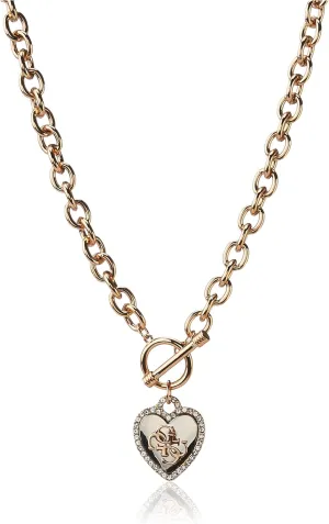 GUESS Womens Pave Framed Heart Toggle Necklace with 4 G Logo Silver/Gold/Crystal One Size
