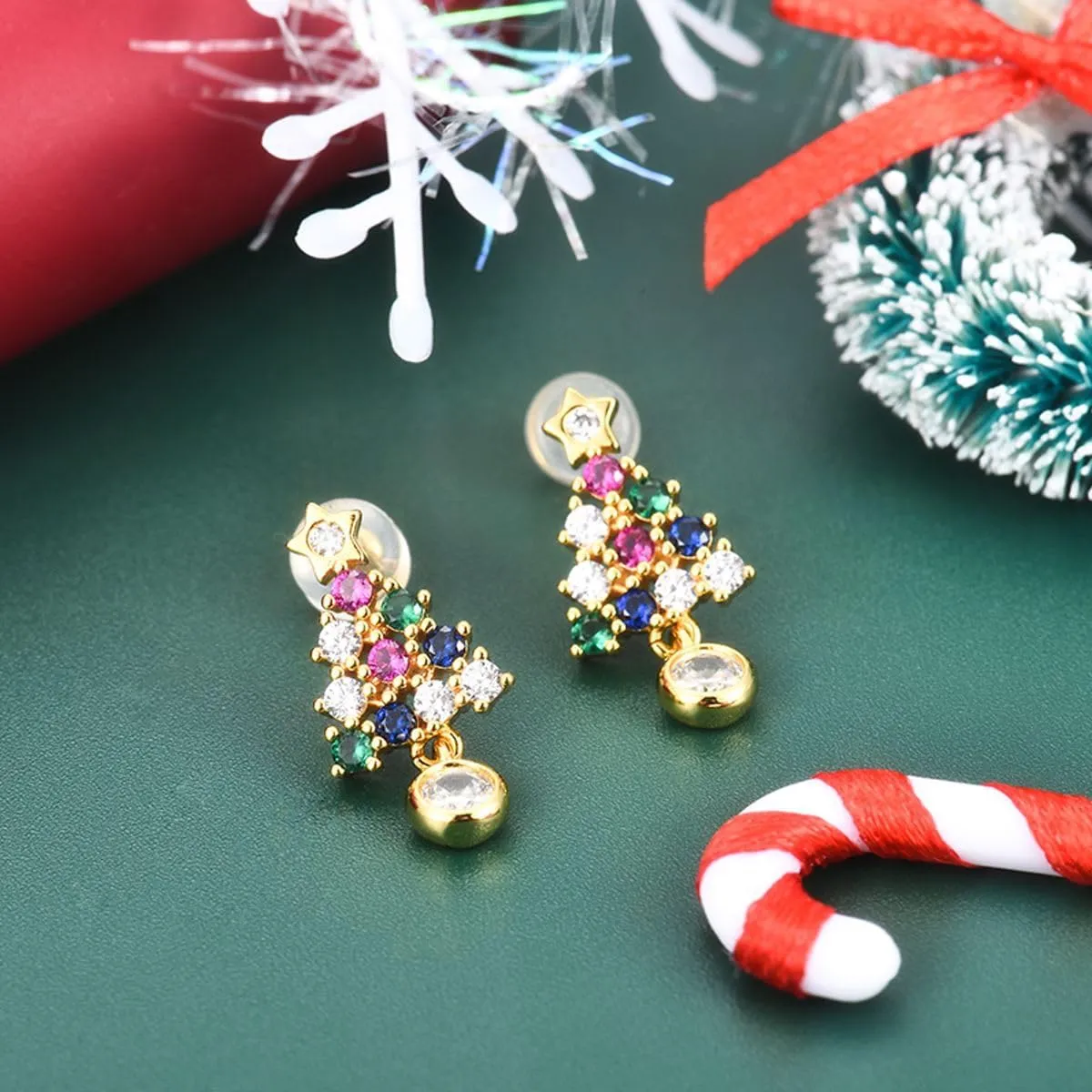 GULICX Christmas Earrings for Women, Hypoallergenic Christmas Tree Earrings, Cute Moonstone Reindeer Stud Earrings Christmas Jewelry Gifts