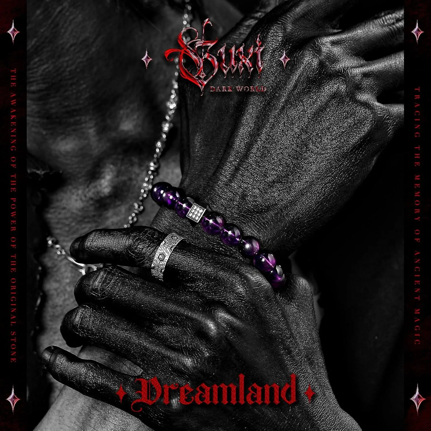 GUXI-Dreamland Genuine Amethyst Bracelet Natural Premium Gemstone Beads Pure Handmade Mens Beaded Bracelets Healing Crystals Vintage Silver Accessories Jewelry Gift Boxes