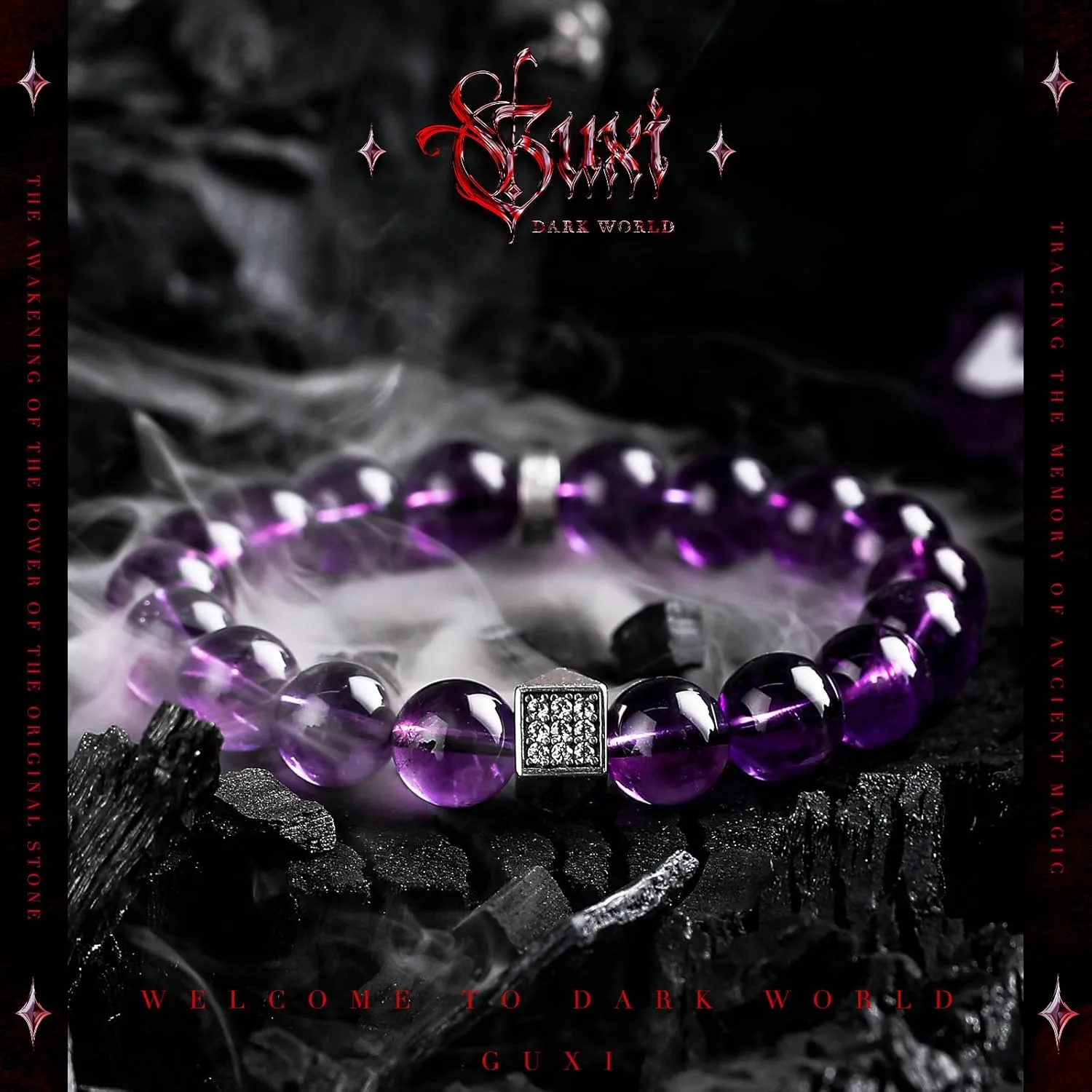 GUXI-Dreamland Genuine Amethyst Bracelet Natural Premium Gemstone Beads Pure Handmade Mens Beaded Bracelets Healing Crystals Vintage Silver Accessories Jewelry Gift Boxes