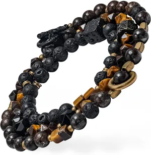 GUXI-Scorching Tiger Eye Bracelet Men Rare Collection Lava Rock Mens Bracelet Pure Handmade Vintage Beaded Bracelets Protection Bracelet Cool Men Birthday Gifts