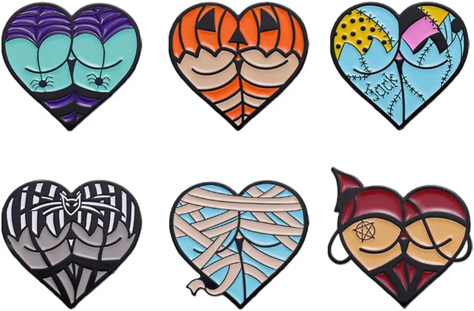 Halloween Pin Brooch Spider Bat Horror Enamel Pin Sets for Women Men Gothic Heart Lapel Badge Pins for Clothes Suits Backpacks Holiday Party Jewelry Gift 6 Pcs/set