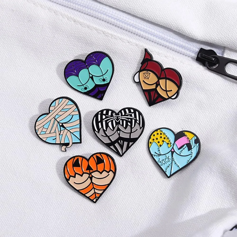 Halloween Pin Brooch Spider Bat Horror Enamel Pin Sets for Women Men Gothic Heart Lapel Badge Pins for Clothes Suits Backpacks Holiday Party Jewelry Gift 6 Pcs/set