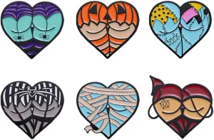 Halloween Pin Brooch Spider Bat Horror Enamel Pin Sets for Women Men Gothic Heart Lapel Badge Pins for Clothes Suits Backpacks Holiday Party Jewelry Gift 6 Pcs/set