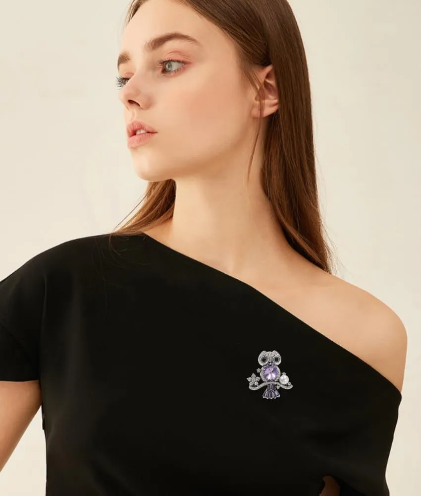 Halo Rhinestone Owl Bird Brooch Pin for Women Student Teacher Silvery Fashion Cute Round Birthstone Crystal Flower Animal Brooches Lapel Birthday Holiday Graduation Dress Accessories