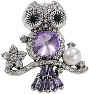 Halo Rhinestone Owl Bird Brooch Pin for Women Student Teacher Silvery Fashion Cute Round Birthstone Crystal Flower Animal Brooches Lapel Birthday Holiday Graduation Dress Accessories