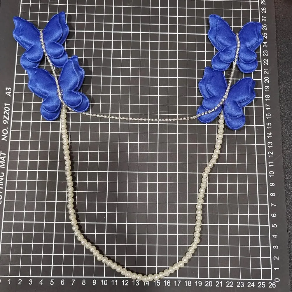 Hand-made Cute PP cotton Butterfly Brooches and Pearl Chain for Women girls Detailing Suit dress Brooch Pin T-Shirt Sweater Accessories Wedding Party Corsage