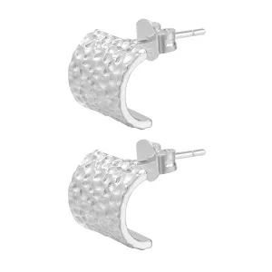 Handmade 925 Sterling Silver Post Chunky Open Hoop Earrings for Women Girls Men,Hypoallergenic Wide C-Shape Hammered Stud Earrings for Sensitive Ears