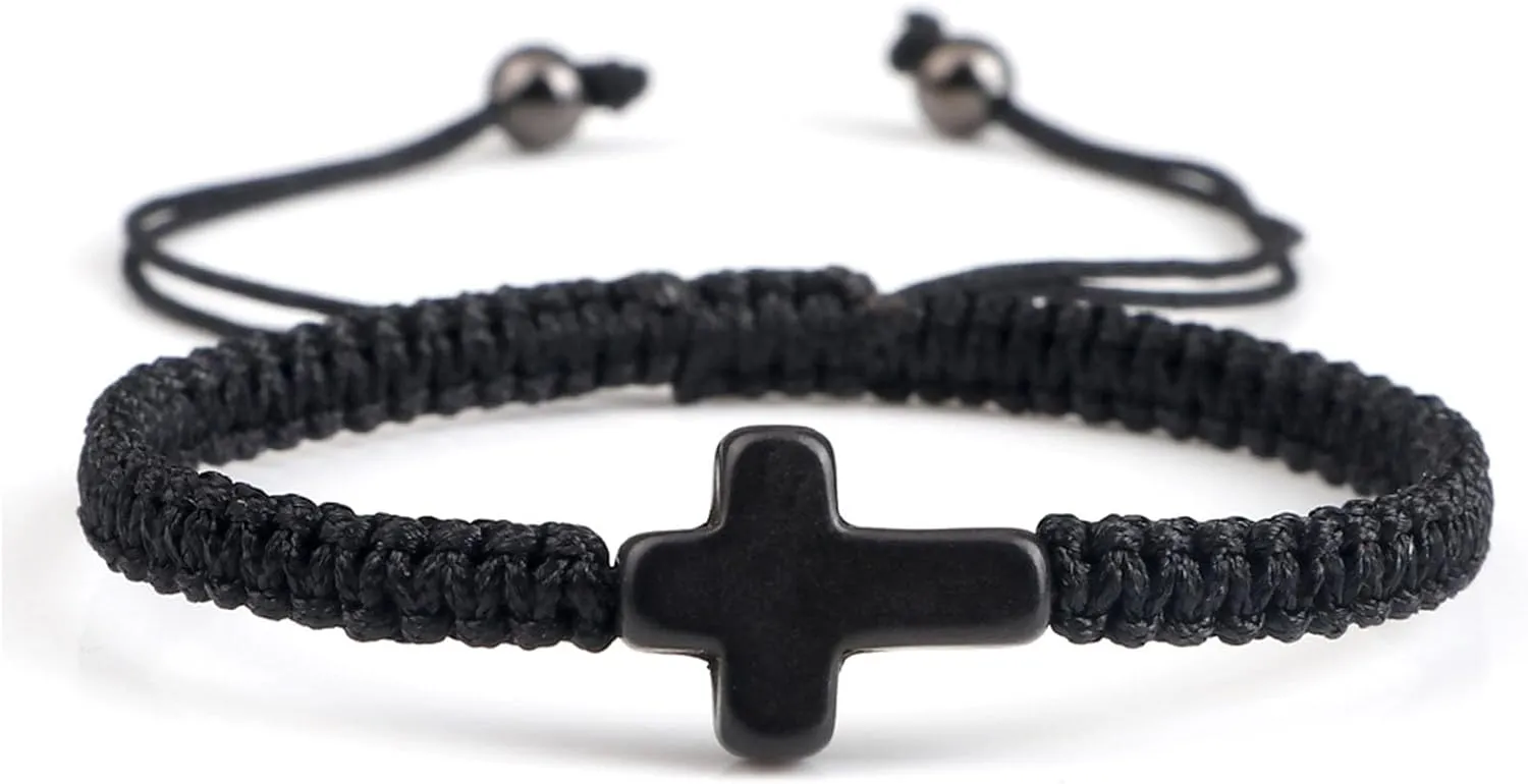 Handmade Colorful Braided Rope Cross Lucky Protection Pray String Bracelet Inspirational Religious Christian Friendship Couple Adjustable Wrist Jewelry for Women Men