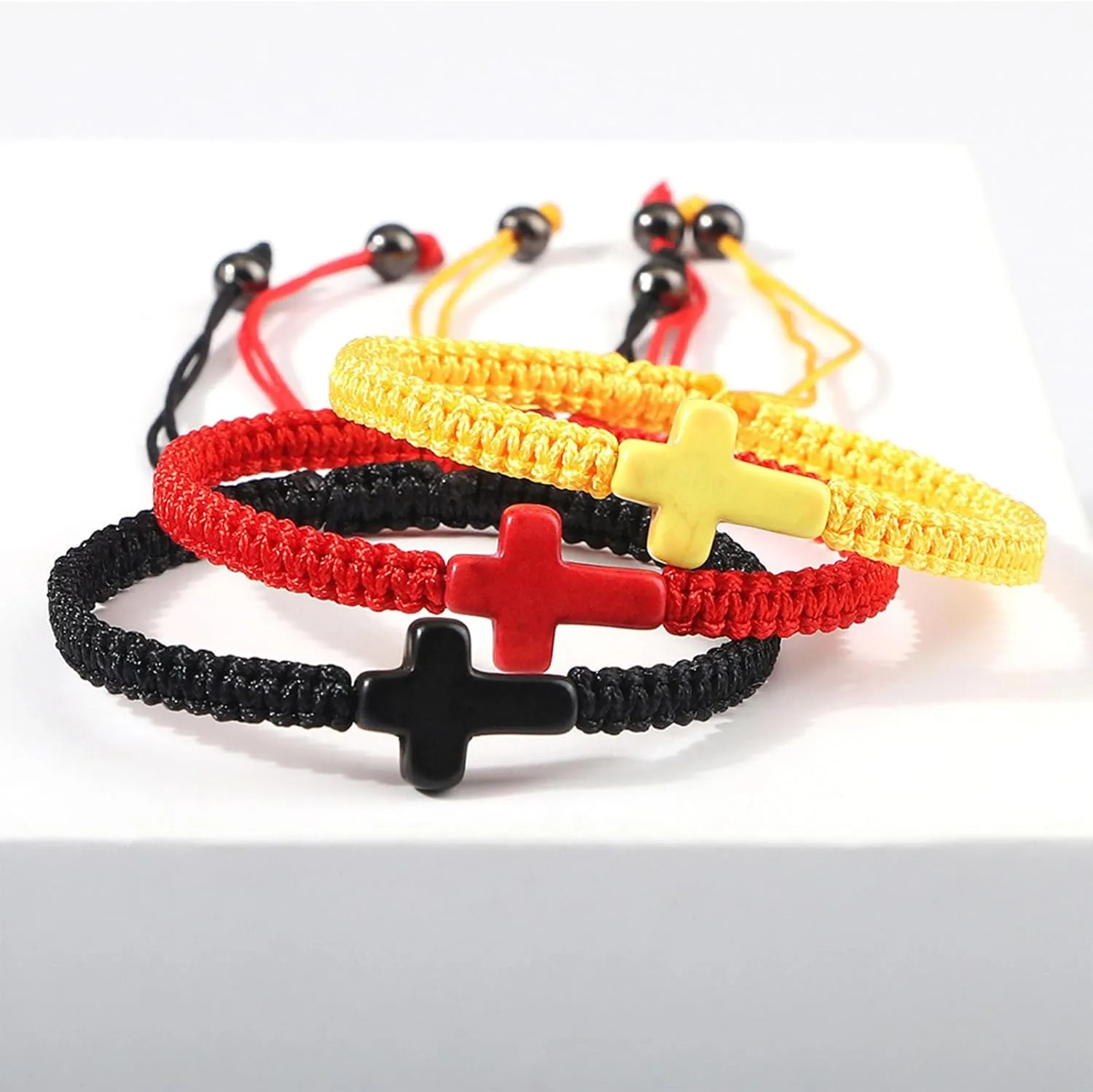 Handmade Colorful Braided Rope Cross Lucky Protection Pray String Bracelet Inspirational Religious Christian Friendship Couple Adjustable Wrist Jewelry for Women Men
