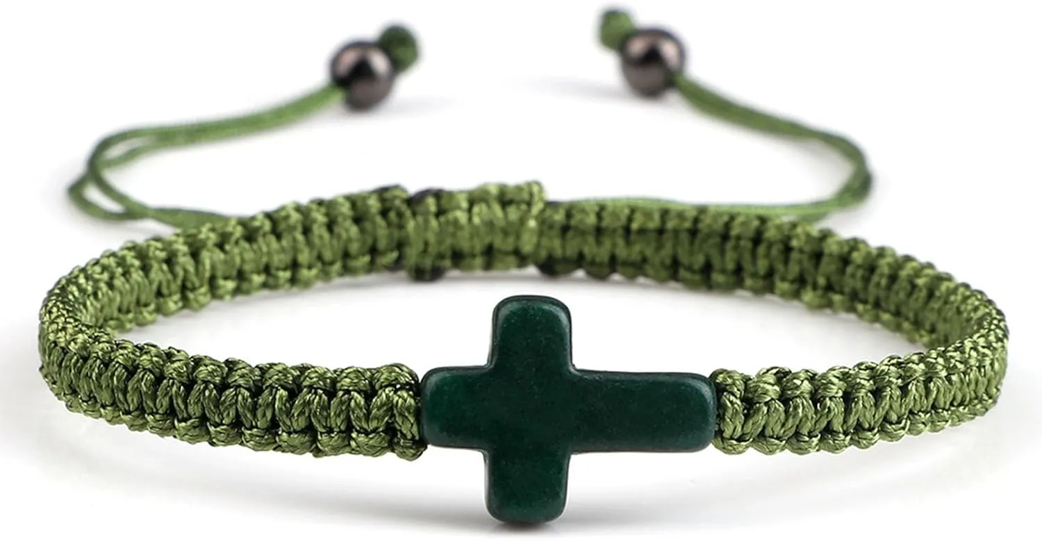 Handmade Colorful Braided Rope Cross Lucky Protection Pray String Bracelet Inspirational Religious Christian Friendship Couple Adjustable Wrist Jewelry for Women Men