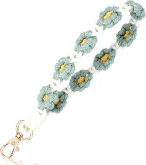 Handmade Macrame Wristlet Keychain for Women with Key Ring Macrame Cute Flower Lanyards for Keys Sturdy Western Keychain for Car Keys Keychain Accessories Aesthetic