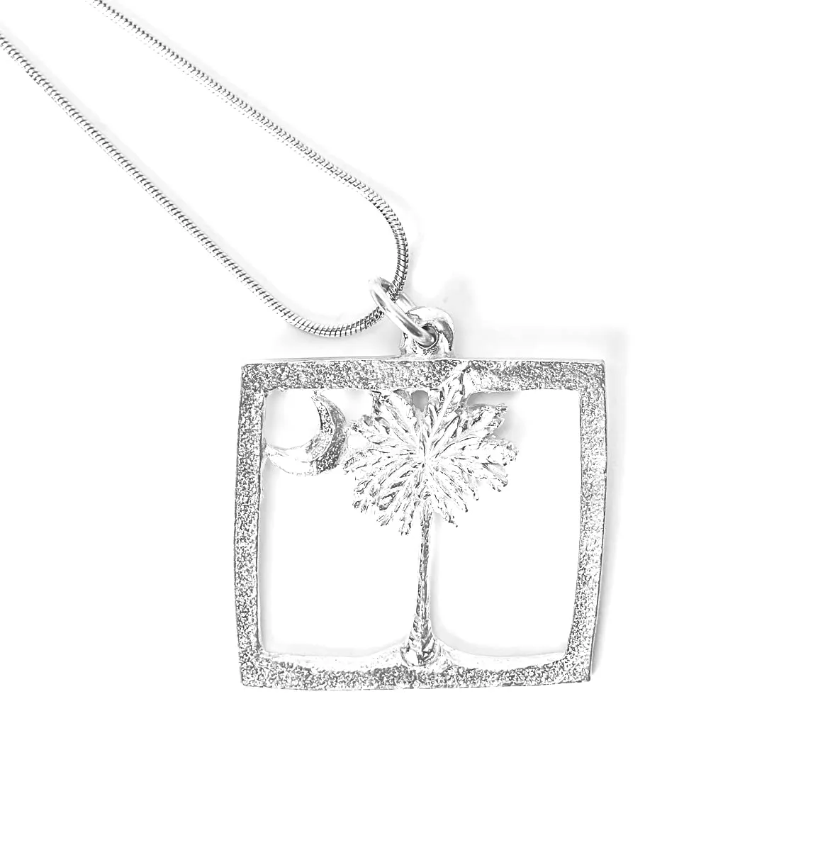 Handmade South Carolina State Flag Jewelry - SC Palmetto and Crescent Moon Pendant Necklace - Home State Charm Chains