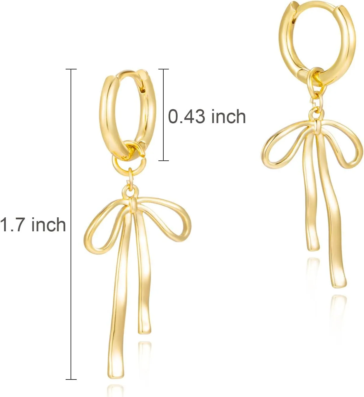 HANLI 14K Gold Plated Bow Studs for Women - Small Ribbon Coquette Earrings, Trendy Jewelry