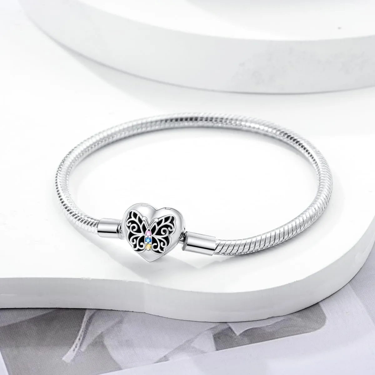 Hapour 925 Sterling Silver Charms Bracelet for Women Butterfly Friend Heart Moon and Star Snake Chain Charm Bracelet with 5A Cubic Zirconia