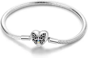 Hapour 925 Sterling Silver Charms Bracelet for Women Butterfly Friend Heart Moon and Star Snake Chain Charm Bracelet with 5A Cubic Zirconia